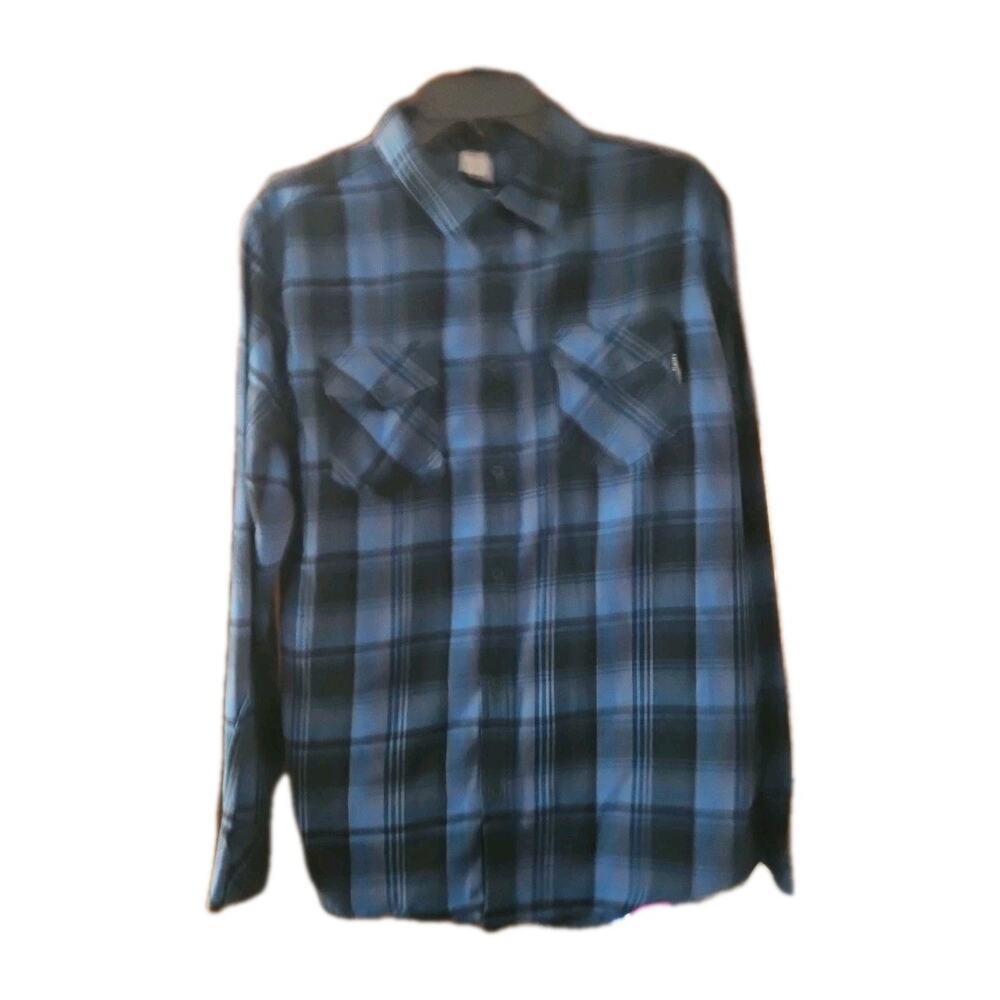 Hurley Shirt Men's Size Medium Blue Green Checked Button Down Flannel Long...